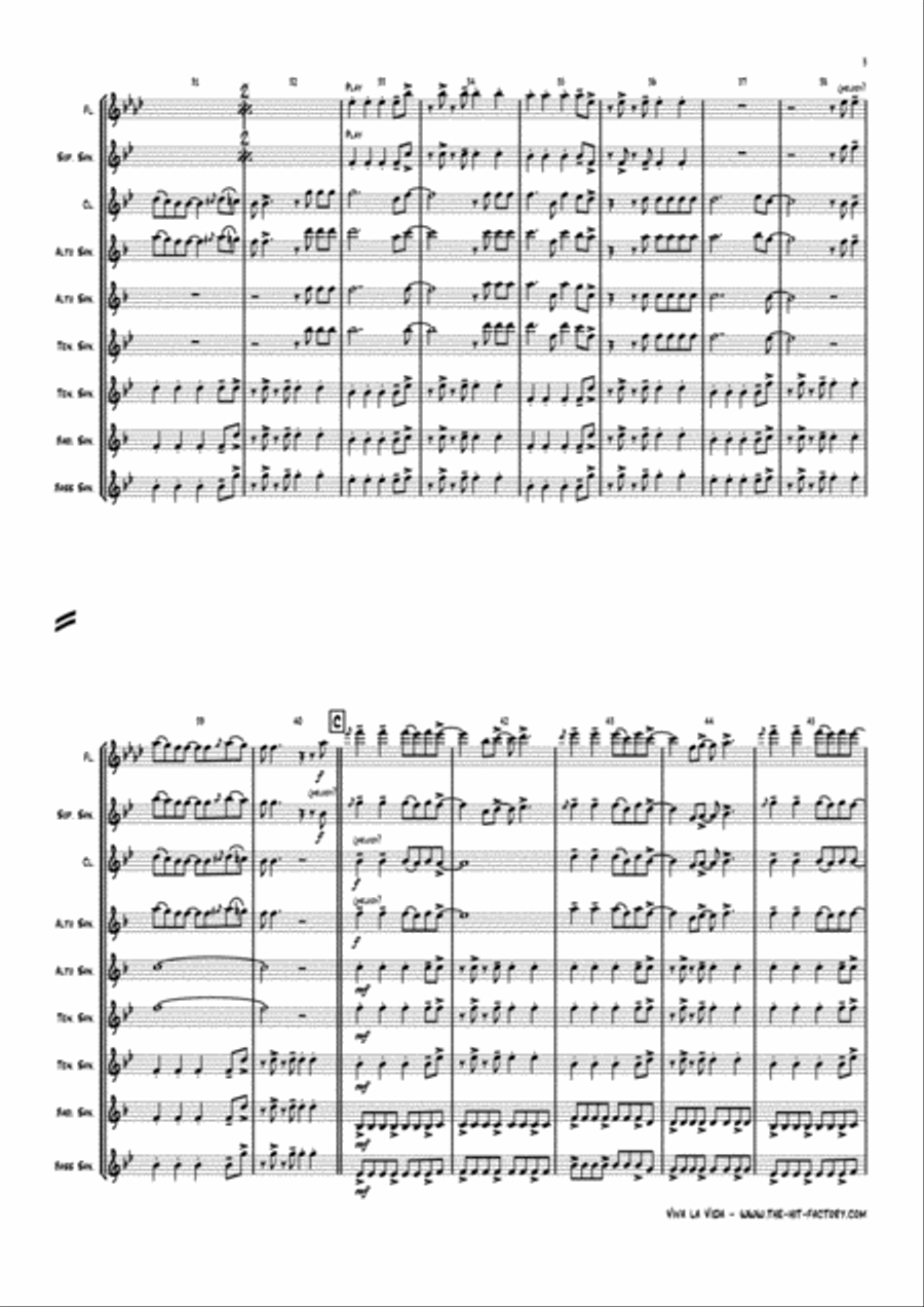 Viva La Vida Saxophone Quintet scores gallery preview page 3