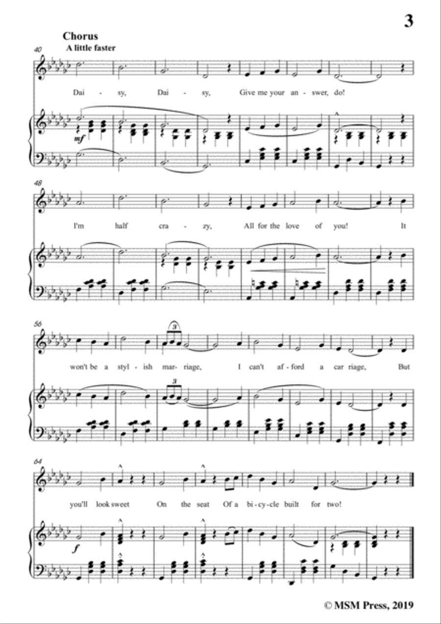 Henry Dacre-Daisy Bell,in G flat Major,for Voice and Piano Voice Solo scores gallery preview page 5