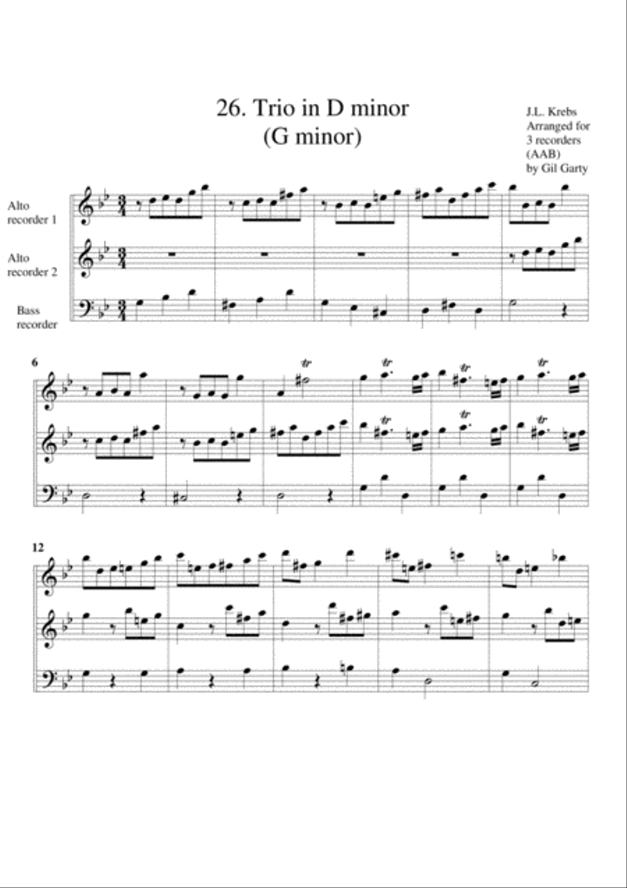 Organ trio in D minor (Breitkopf edition no.26) (arrangement for 3 recorders) Small Ensemble scores gallery preview page 1