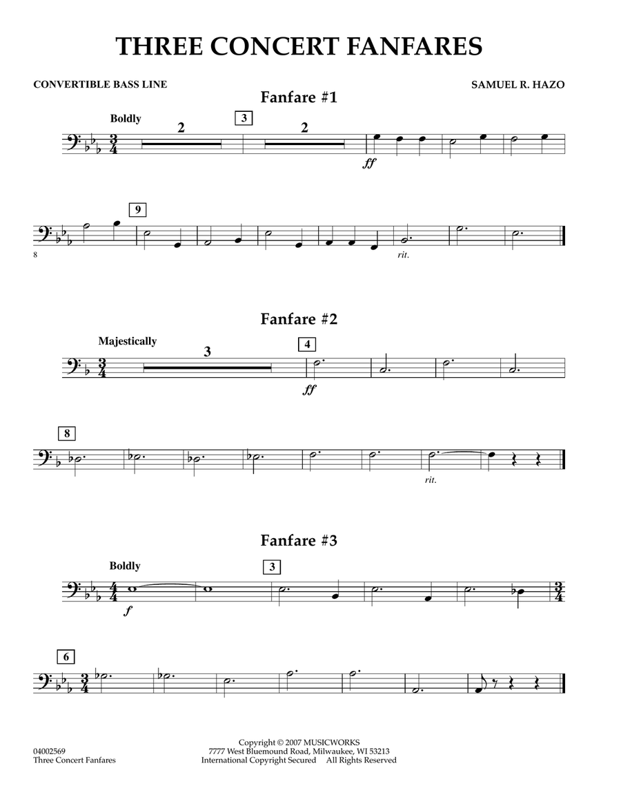 Three Concert Fanfares - Convertible Bass Line Concert Band scores gallery preview page 1