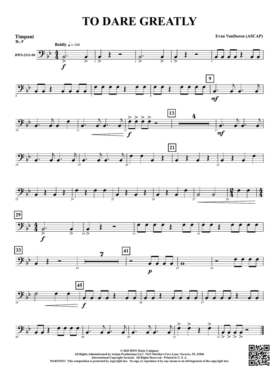 To Dare Greatly: Timpani Percussion scores gallery preview page 1