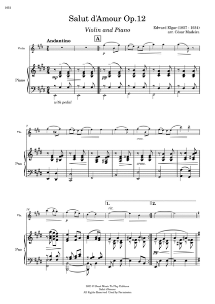 Salut d'Amour by Elgar - Violin and Piano (Full Score) image number null