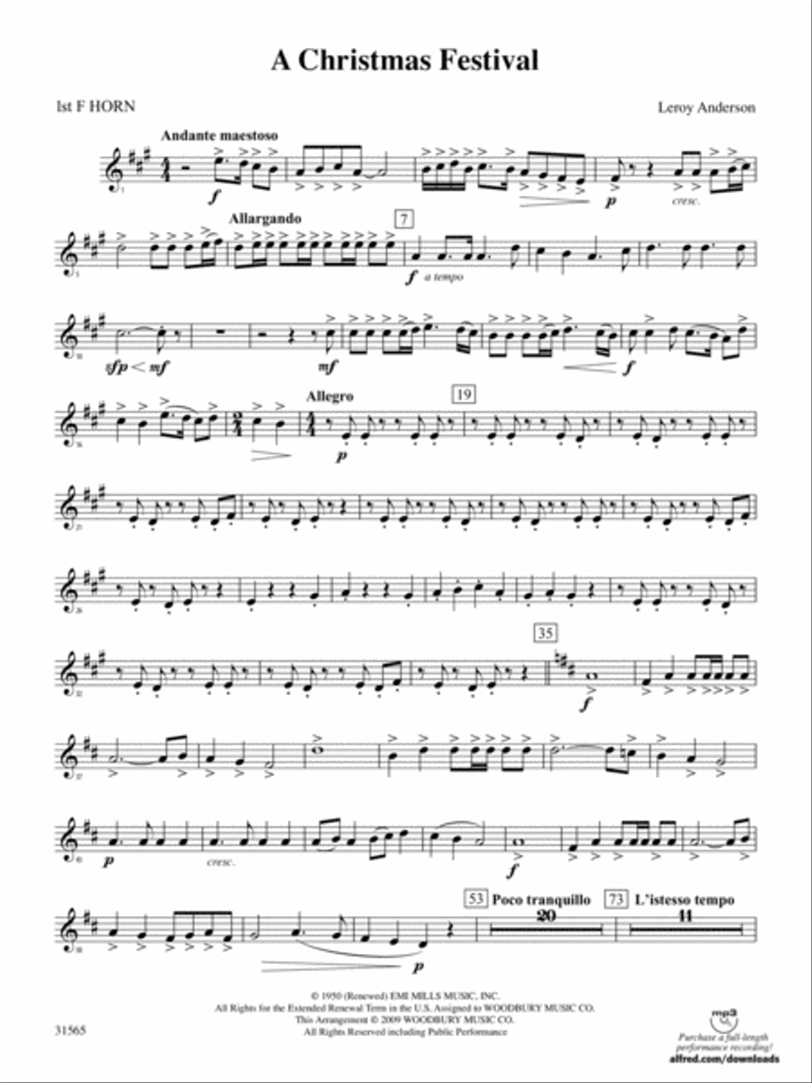 A Christmas Festival: 1st F Horn Full Orchestra scores gallery preview page 1
