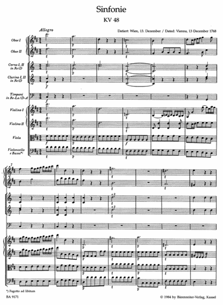 Symphony, No. 8 D major, KV 48