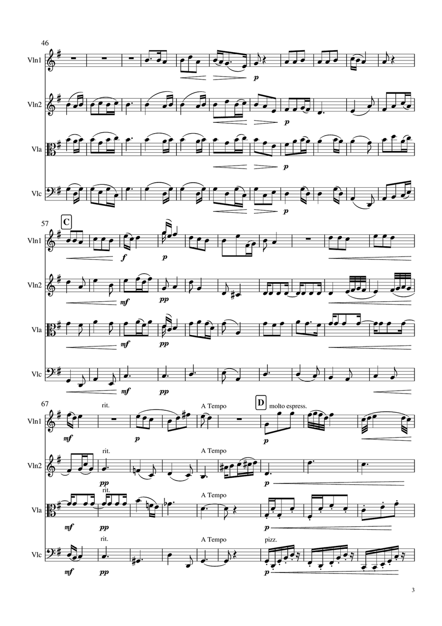 Rusalka's Song to the Moon - a Dvorak aria for String Quartet String Quartet scores gallery preview page 3