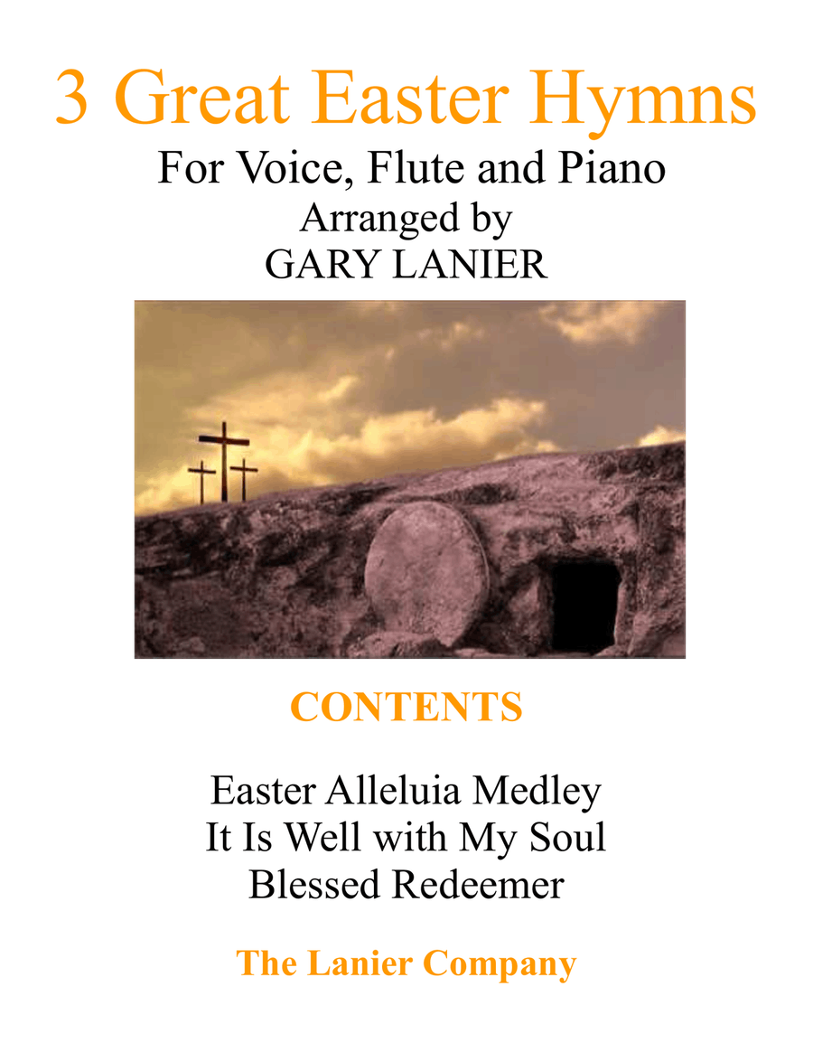 3 GREAT EASTER HYMNS (for Voice, Flute & Piano with Score/Parts) Small Ensemble scores gallery preview page 1
