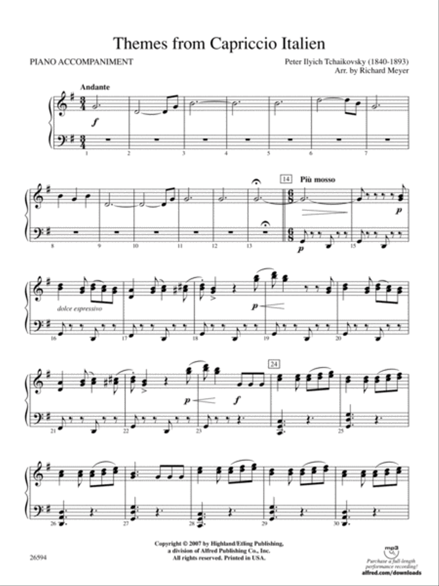 Themes from Capriccio Italien: Piano Accompaniment Full Orchestra scores gallery preview page 1