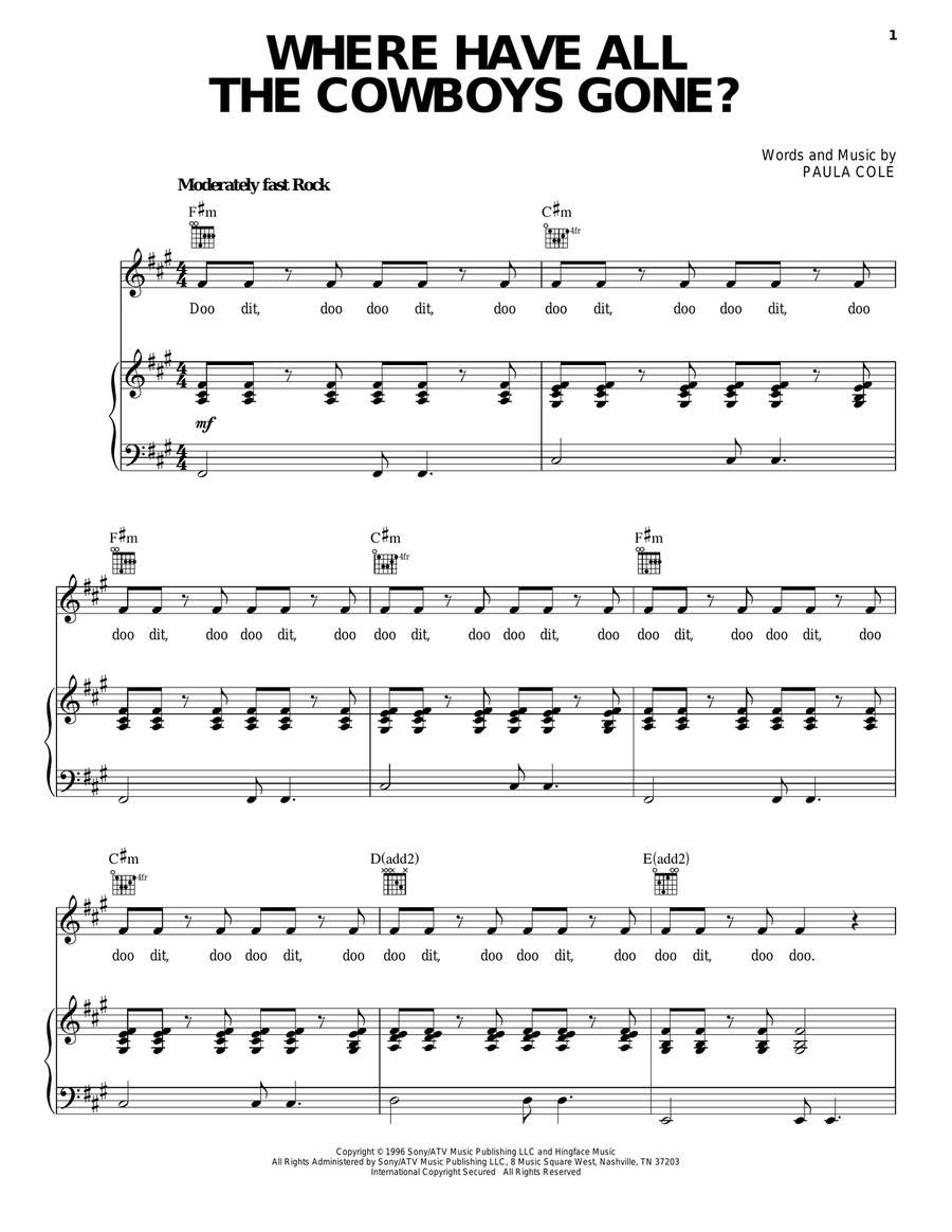 Where Have All The Cowboys Gone? Piano, Vocal, Guitar scores gallery preview page 1