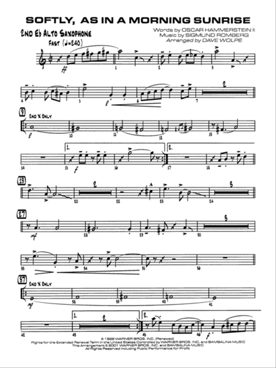 Softly, As in a Morning Sunrise: 2nd E-flat Alto Saxophone Jazz Ensemble scores gallery preview page 1