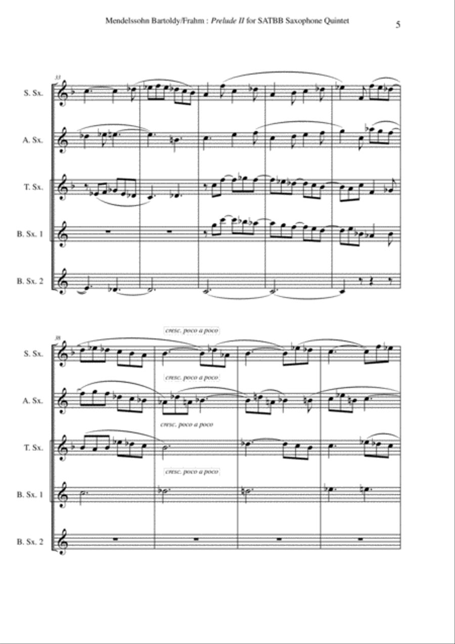 Felix Mendelssohn-Bartholdy: Prelude 2, opus 37, no. 2 arranged for SATBB(bs) saxophone quintet