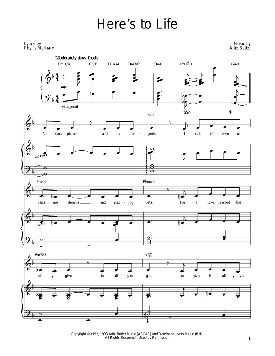 Here's To Life Piano, Vocal, Guitar scores gallery preview page 1