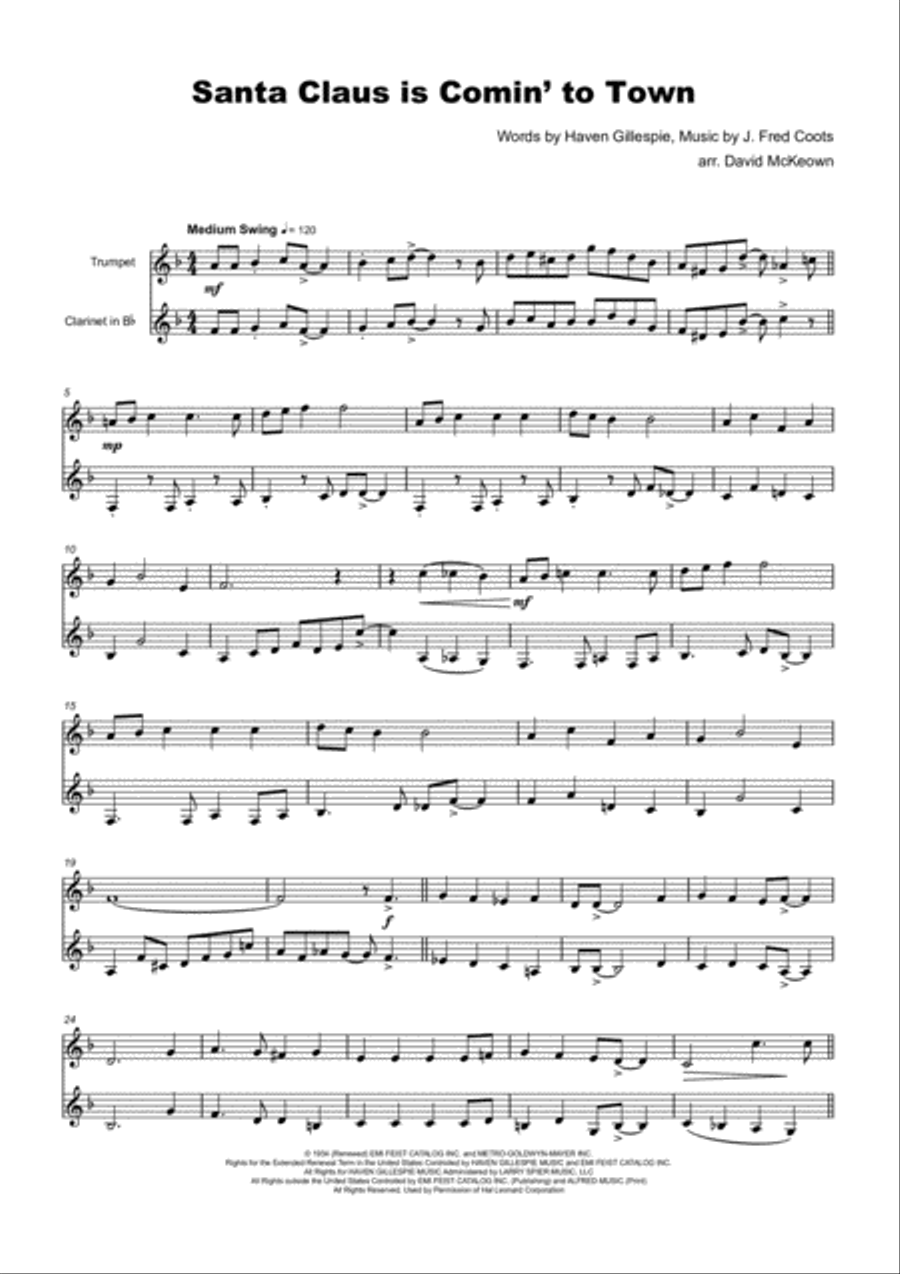 Santa Claus Is Comin' To Town Clarinet scores gallery preview page 2