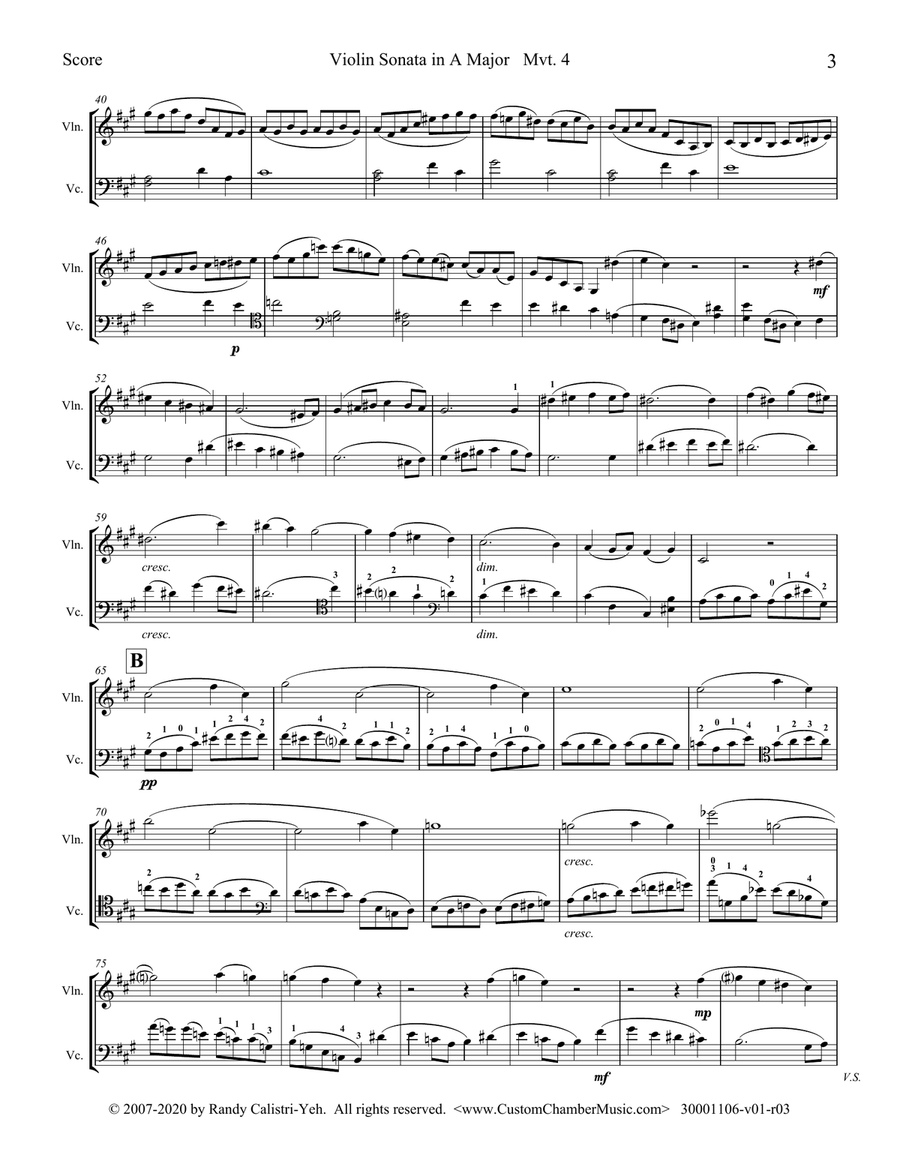 Franck Violin Sonata, Mvt. IV (violin/cello duet) String Duet scores gallery preview page 3