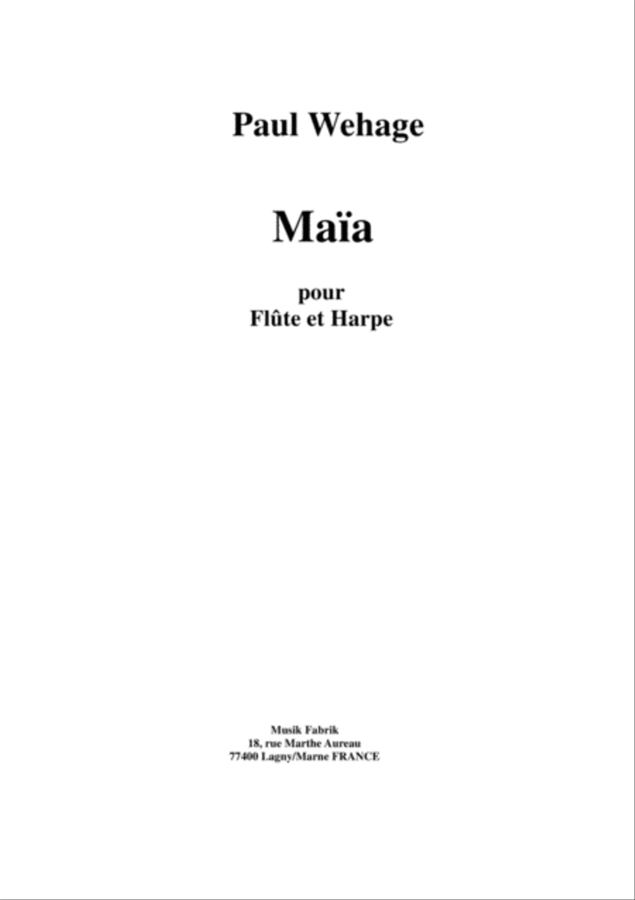 Paul Wehage: Maïa for flute and harp Flute scores gallery preview page 1
