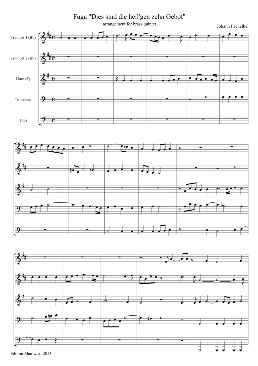 Pachelbel Fugue Brass Quintet scores gallery preview page 1