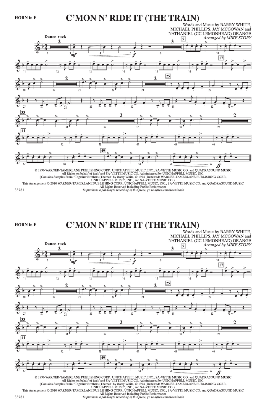 C'mon n' Ride It (The Train): 1st F Horn