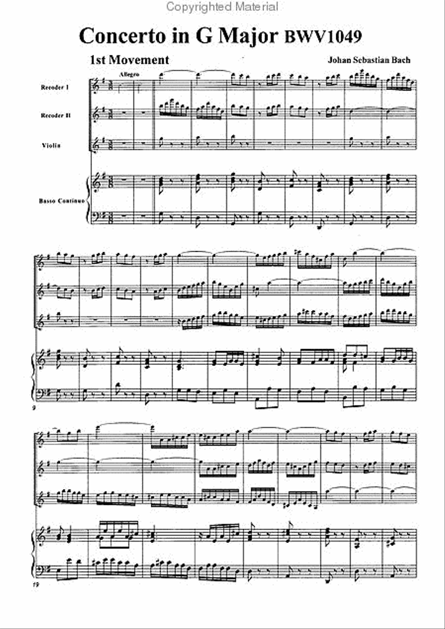 Brandenburg Concerto No. 4 (1st Movement) Alto Recorder scores gallery preview page 3