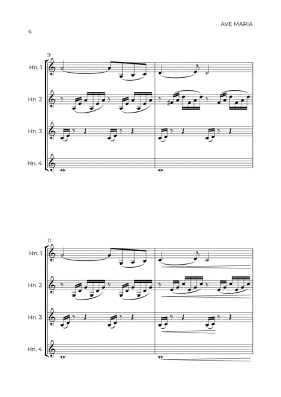 AVE MARIA - GONOUD - HORN QUARTET French Horn Quartet scores gallery preview page 4