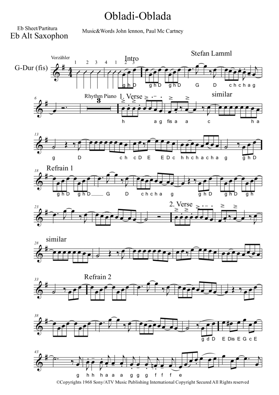 Ob-la-di, Ob-la-da Alto Saxophone scores gallery preview page 1