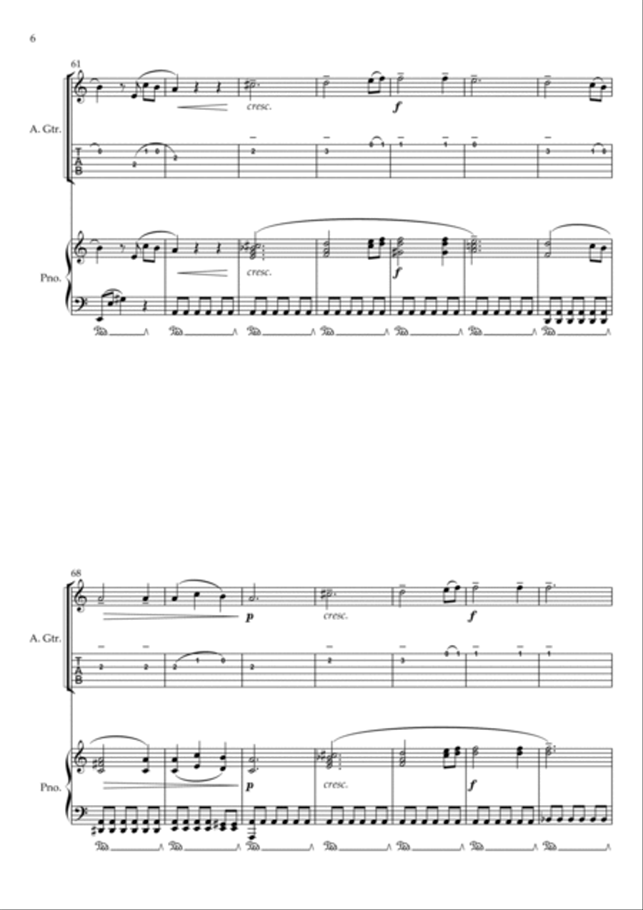 Für Elise (For Elise) - for Guitar (Tab) and Piano accompaniment - with Piano Play along Acoustic Guitar scores gallery preview page 6