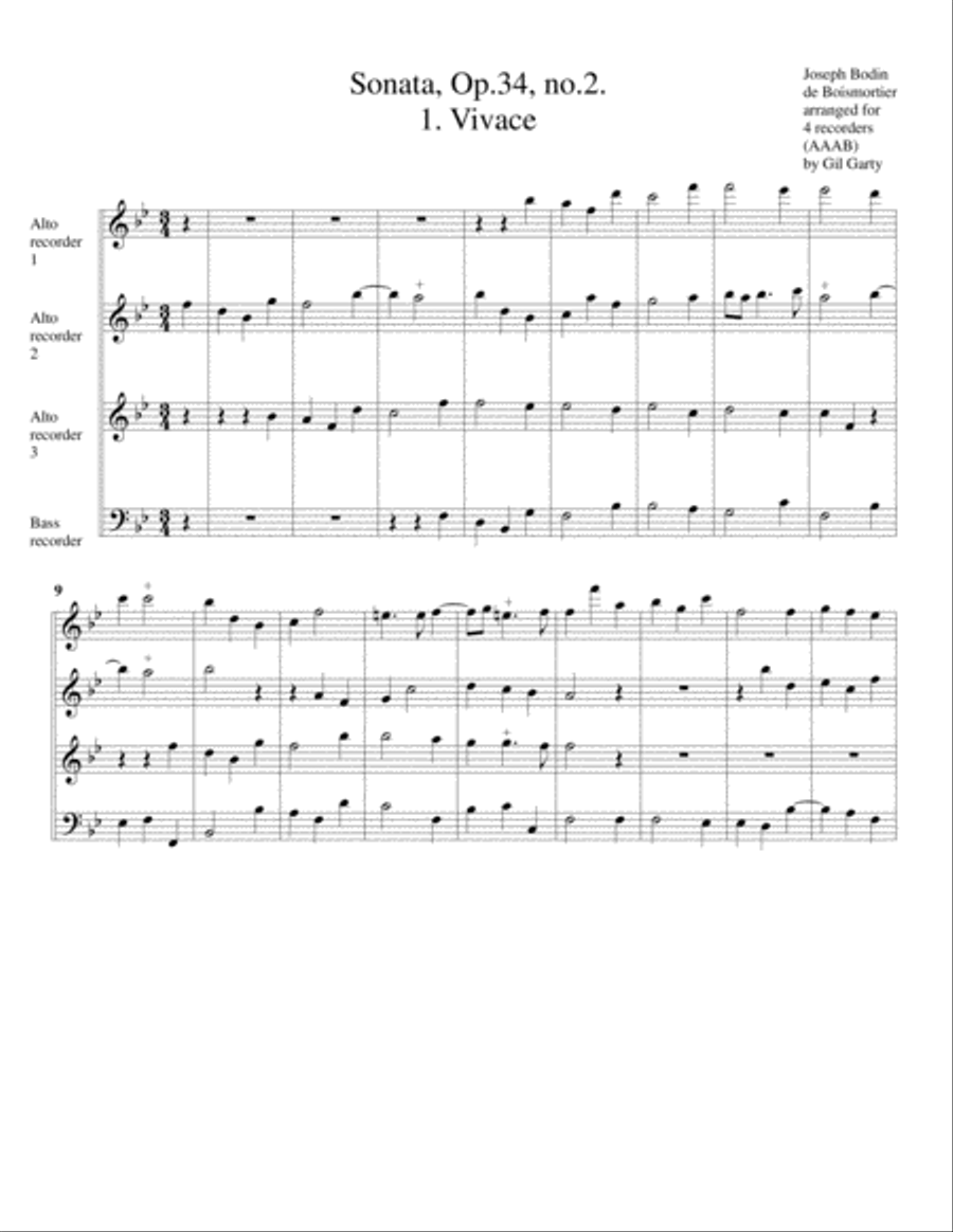 Sonata, Op.34,no.2 (arrangement for 4 recorders) Recorder scores gallery preview page 2