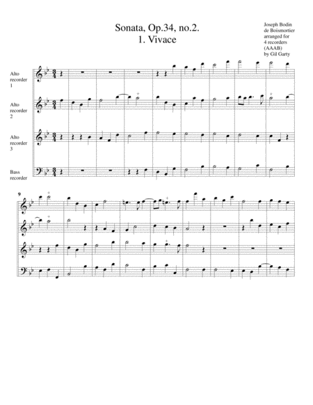 Sonata, Op.34,no.2 (arrangement for 4 recorders)