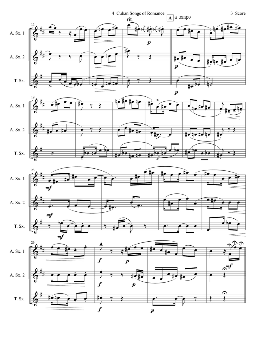 4 Cuban Songs of Romance for Saxophone Trio Woodwind Trio scores gallery preview page 3