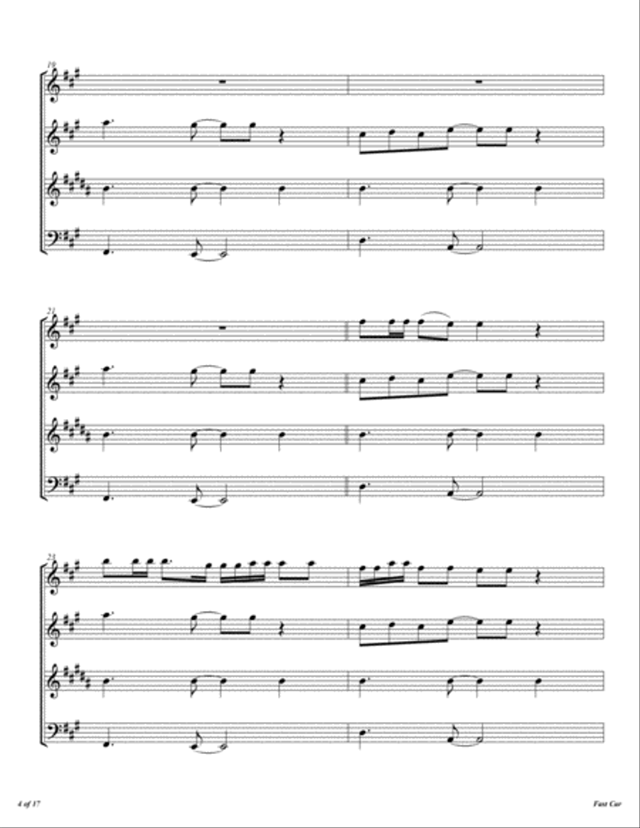 Fast Car Woodwind Quartet scores gallery preview page 5