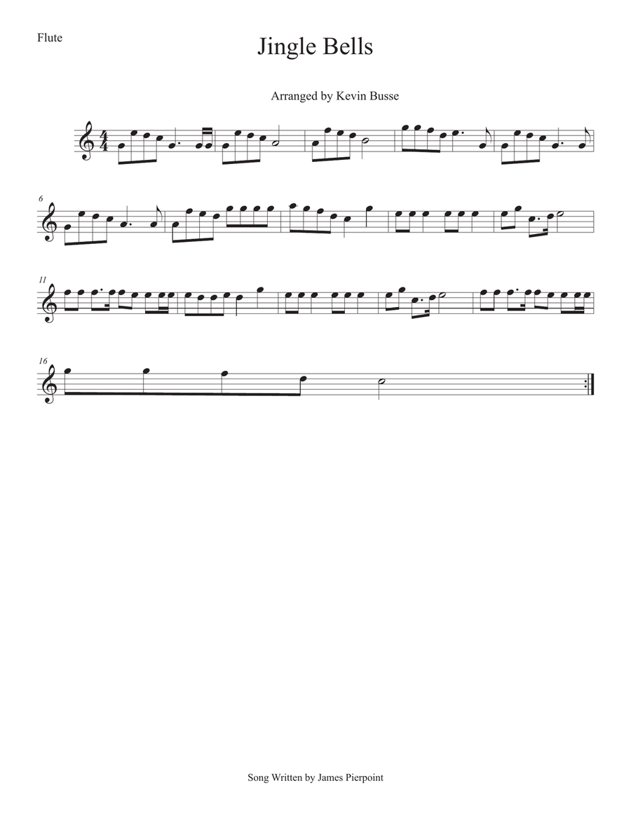 Jingle Bells (Easy key of C) Flute Flute Solo scores gallery preview page 1