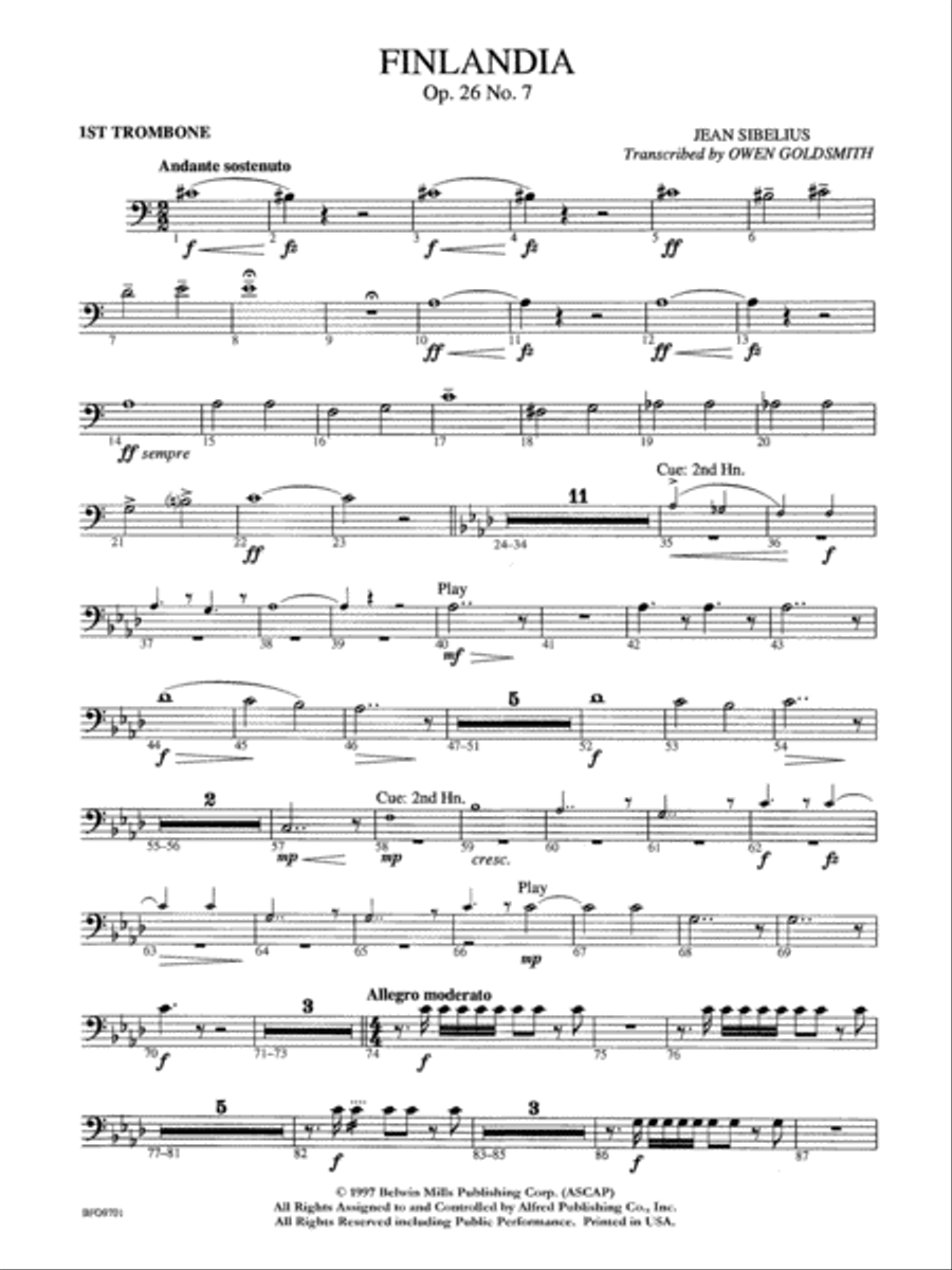 Finlandia: 1st Trombone Finlandia: 1st Trombone Full Orchestra scores gallery preview page 1