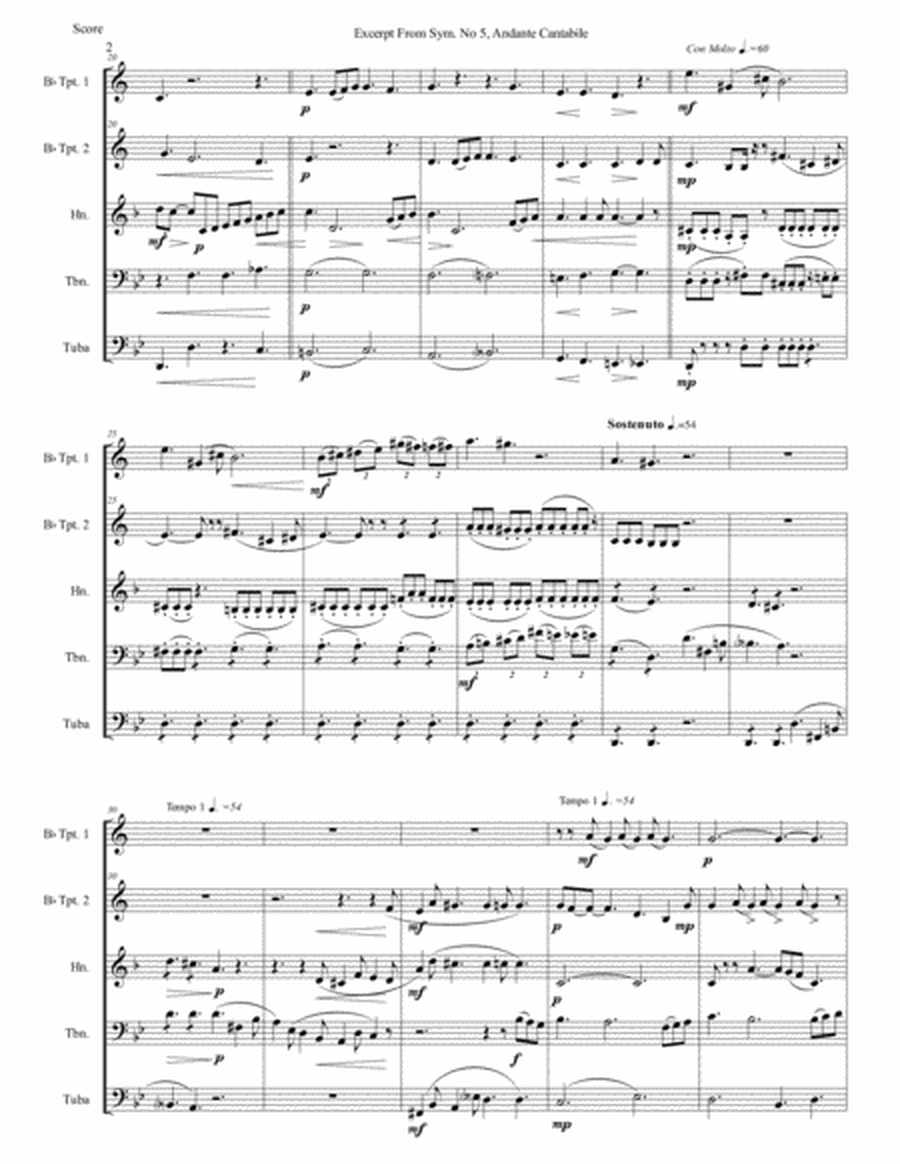 Excerpt from Andante Cantabile, Tchaikovsky Symphony. #5, for Brass Quintet image number null