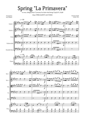 Book cover for "Spring" (La Primavera) by Vivaldi - Easy version for STRING QUINTET & PIANO (ORIGINAL KEY)