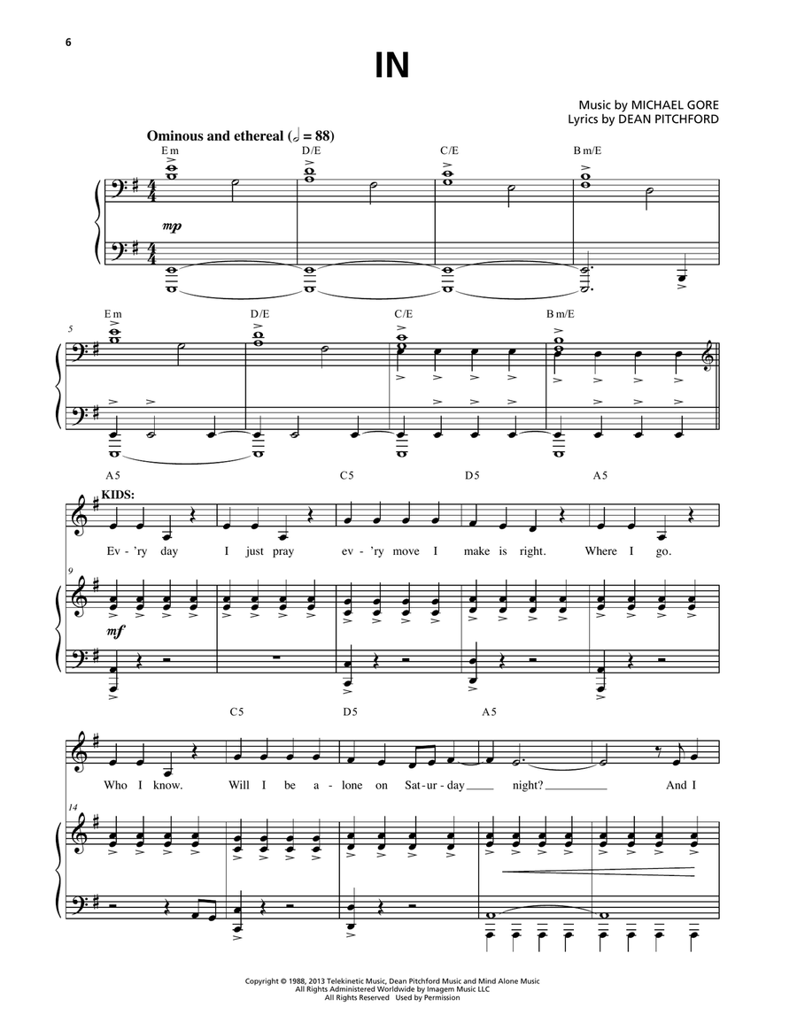 In (from Carrie The Musical) Piano, Vocal scores gallery preview page 1