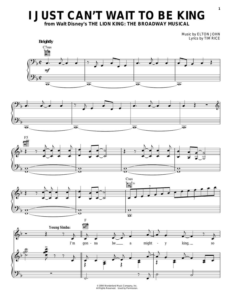 I Just Can't Wait To Be King (from The Lion King: Broadway Musical) Guitar scores gallery preview page 1
