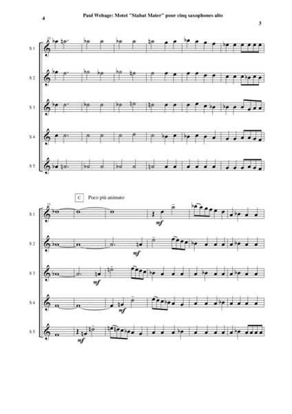 Paul Wehage: Motet "Stabat Mater" for 5 alto saxophones