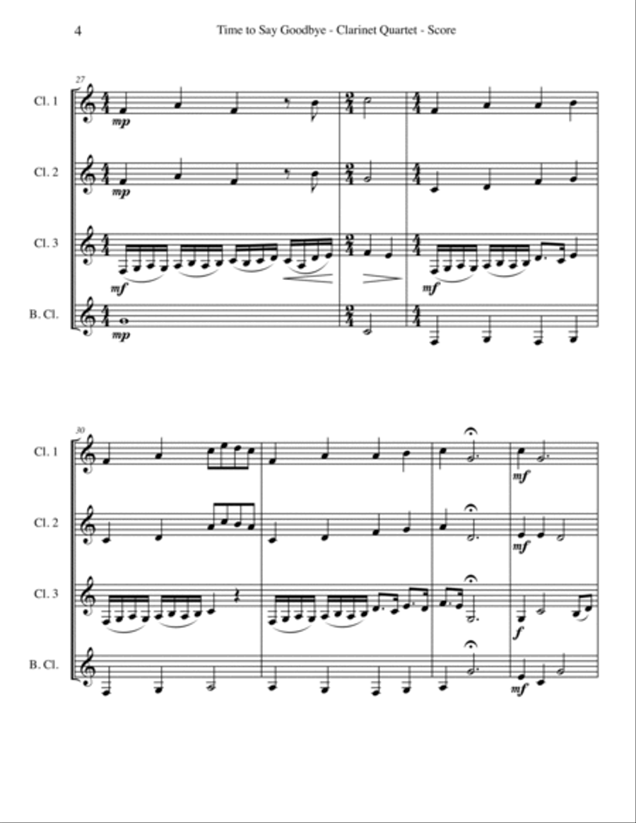 Time To Say Goodbye Woodwind Quartet scores gallery preview page 4