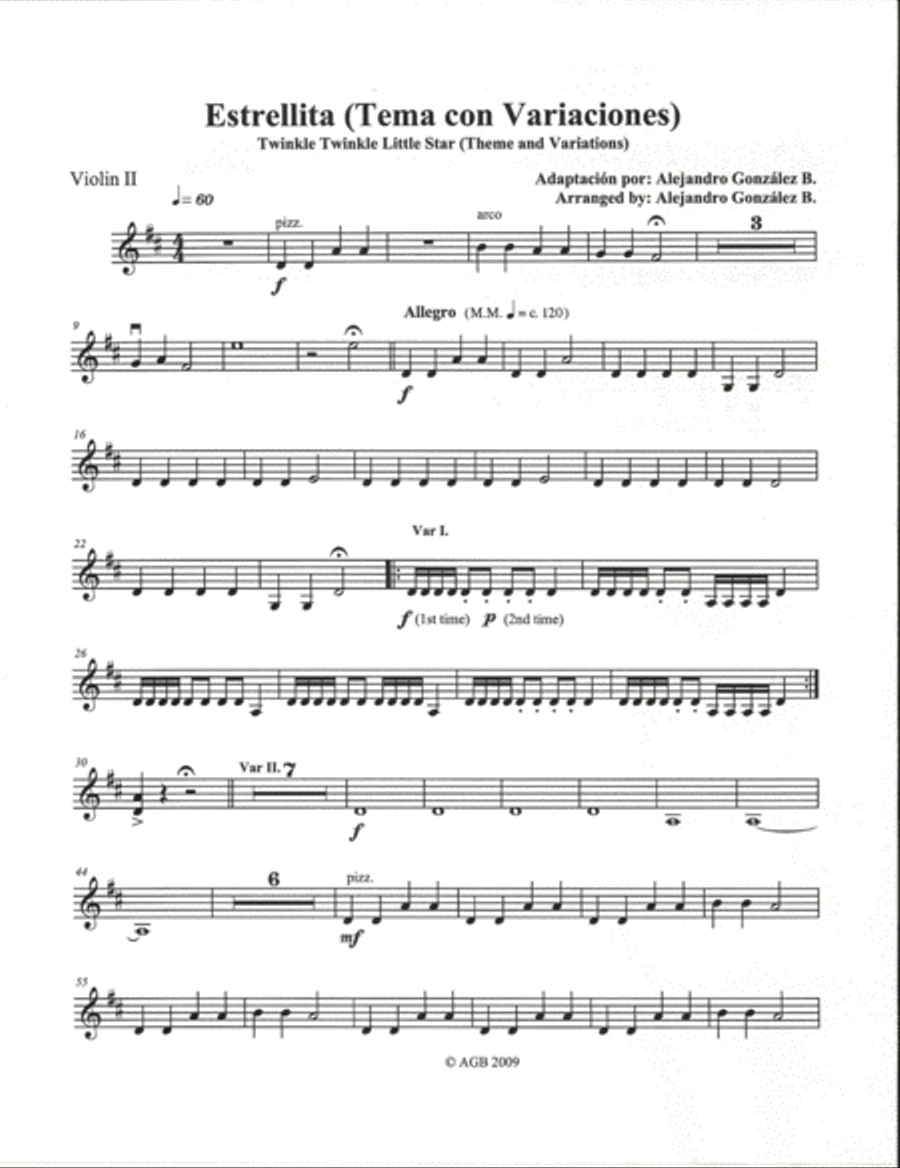 Twinkle Twinkle Little Star (Theme and Variations) For String Orchestra - Set of Individual Parts