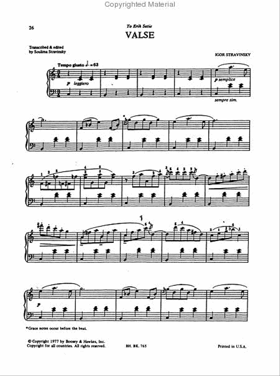The Short Piano Pieces by Igor Stravinsky Piano Solo Sheet