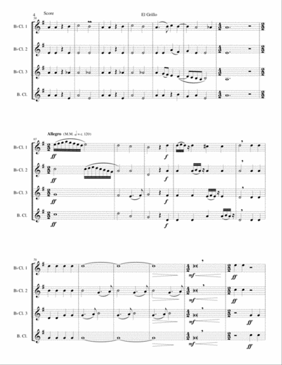 El Grillo (The cricket) - with decorations - for clarinet quartet Clarinet Quartet scores gallery preview page 4