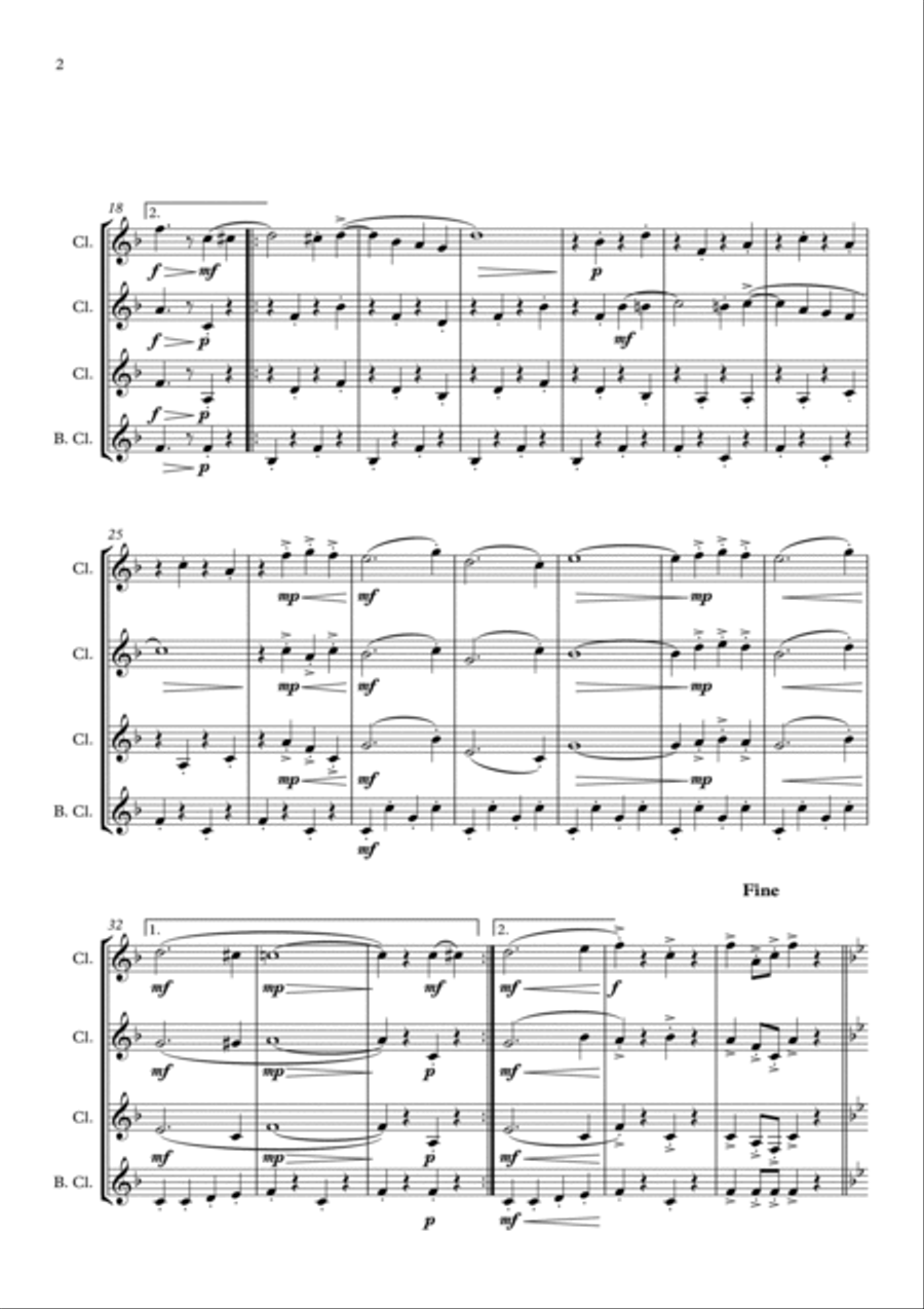 Rosamunde Polka for Clarinet Quartet Clarinet Quartet scores gallery preview page 2