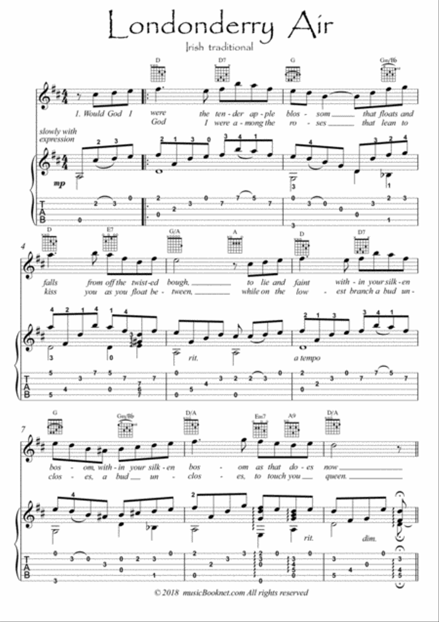 Londonderry Air Flute guitar duet Flute scores gallery preview page 1