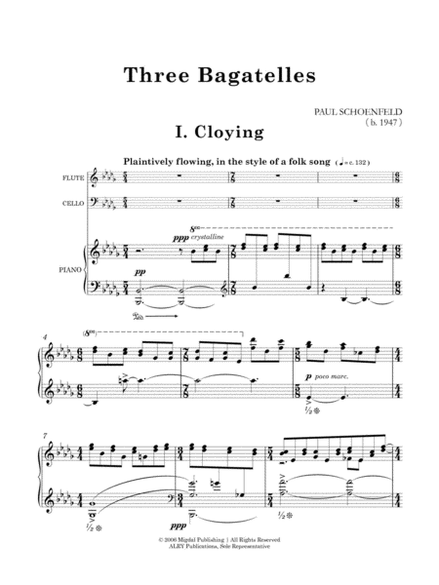 Three Bagatelles for Flute, Cello and Piano (Score and Parts)