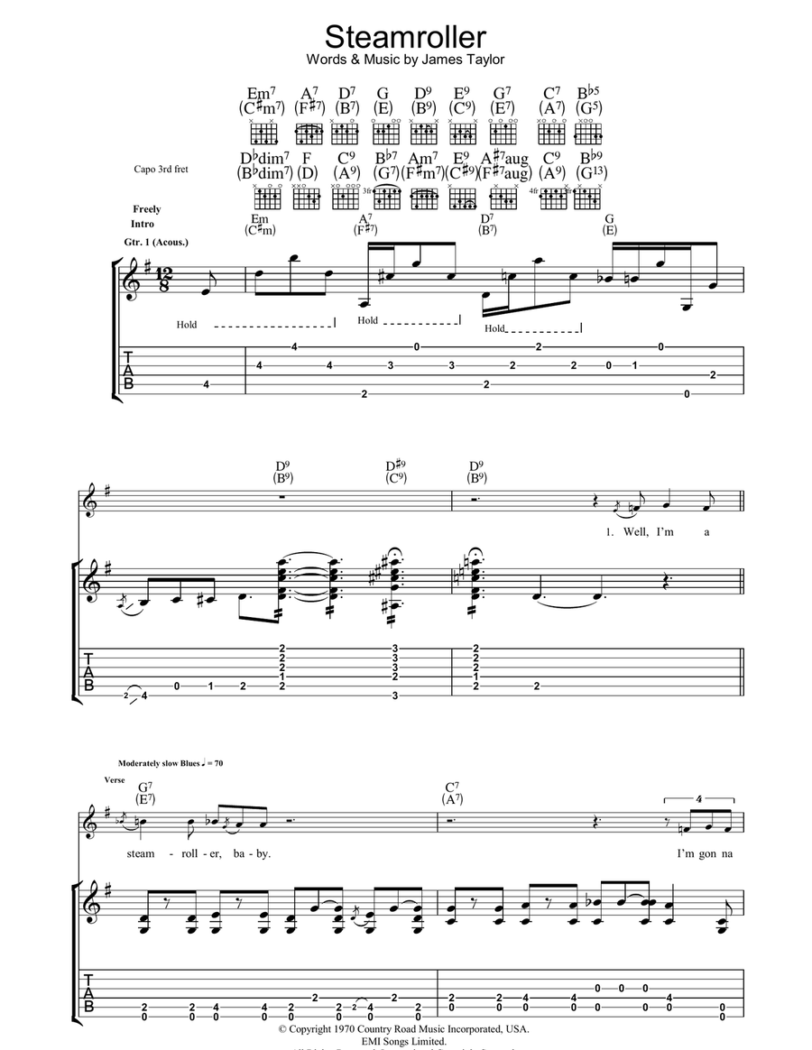 Steam Roller Guitar Tablature scores gallery preview page 1