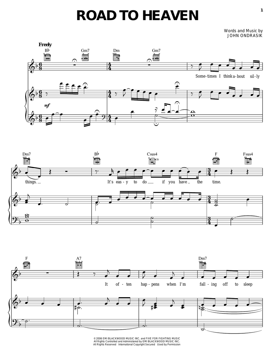 Road To Heaven Road To Heaven Piano, Vocal, Guitar scores gallery preview page 1