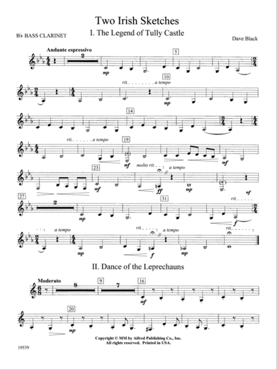Two Irish Sketches: B-flat Bass Clarinet Concert Band scores gallery preview page 1