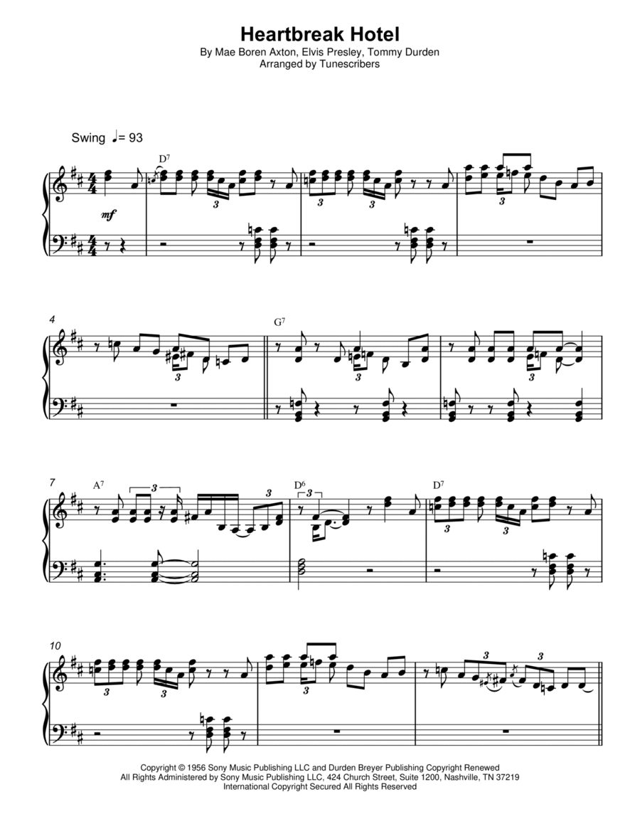 Heartbreak Hotel Piano Solo scores gallery preview page 1
