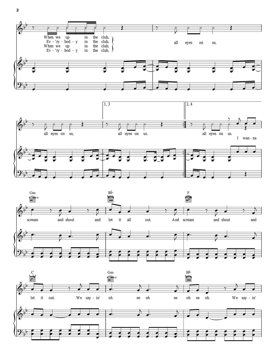 Scream & Shout Piano, Vocal, Guitar scores gallery preview page 2