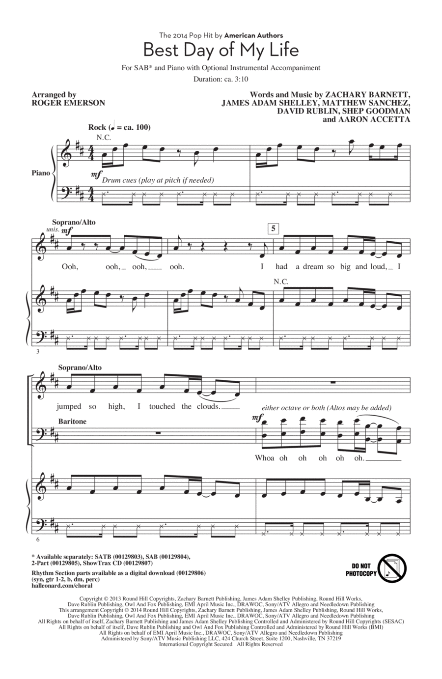 Best Day Of My Life Best Day Of My Life 3-Part scores gallery preview page 1