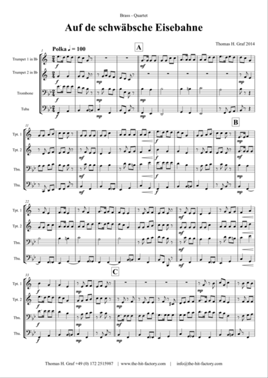 Auf der schwäbsche Eisebahne - Swabian anthem/Oktoberfest - Brass Quartet Brass Quartet scores gallery preview page 1