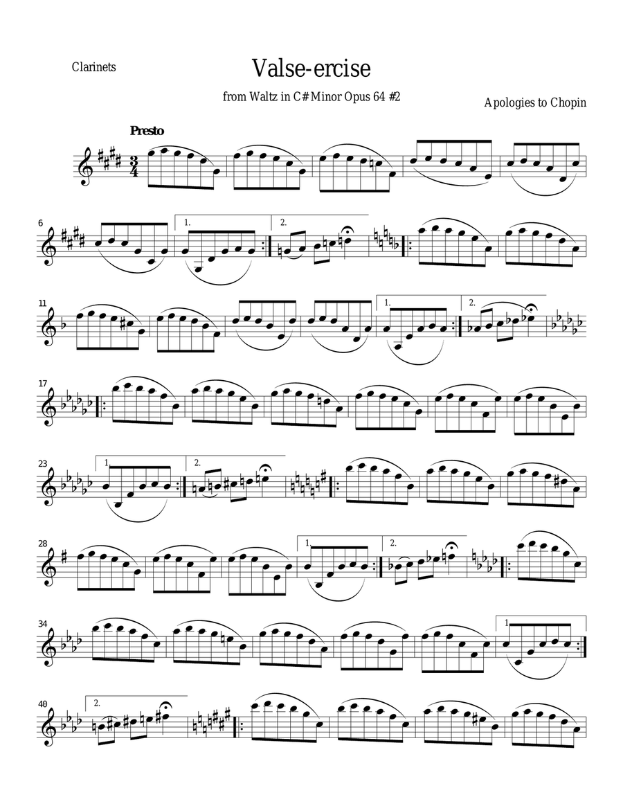 Valse-ercise (with apologies to Chopin) for woodwinds Clarinet Solo scores gallery preview page 3